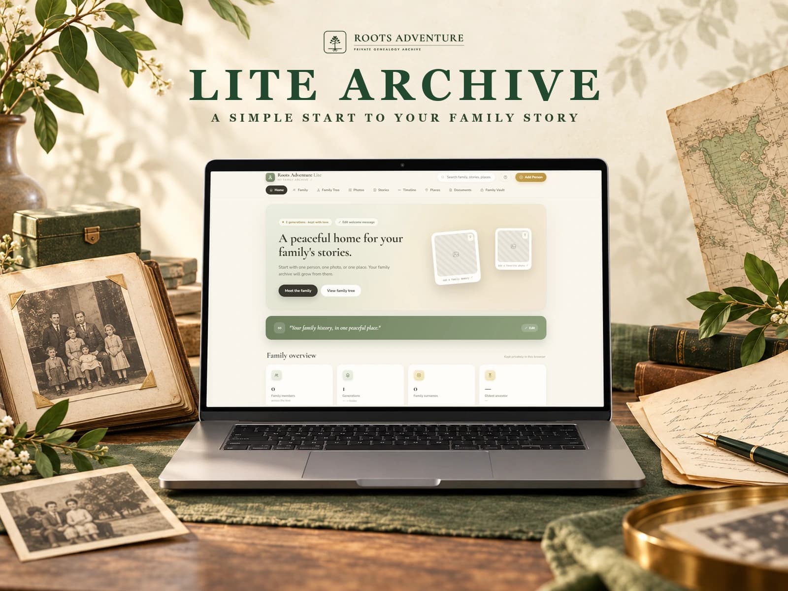 Roots Adventure Lite Archive product artwork showing the real Lite interface.