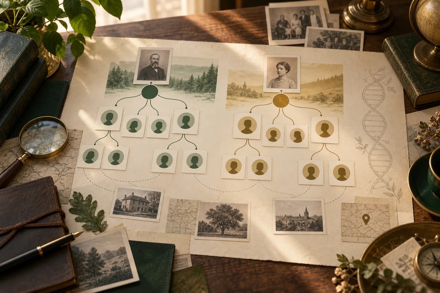 DNA match groups arranged into maternal and paternal ancestral research clusters.