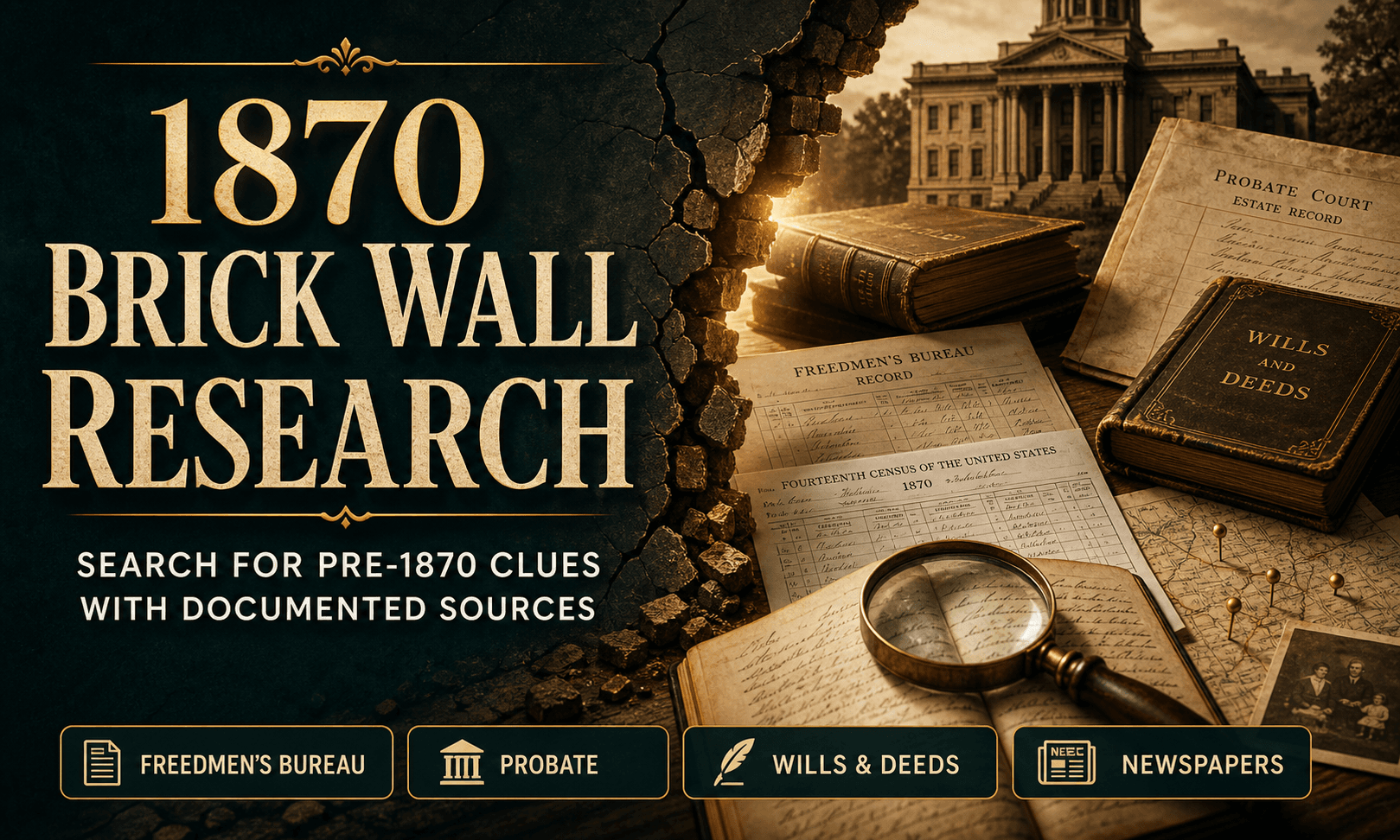 African American genealogy research materials focused on 1870 brick wall investigation.