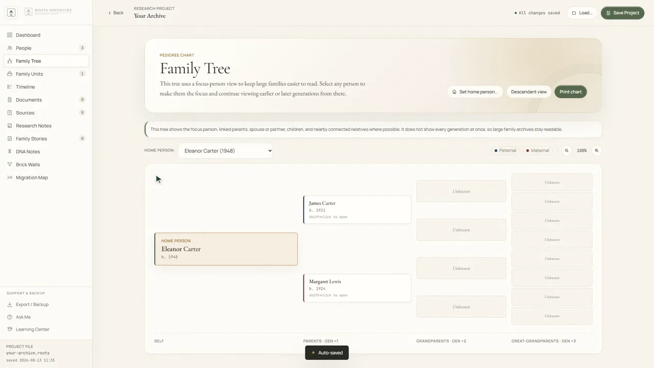 Building a Tree tutorial preview from the Roots Adventure interface.